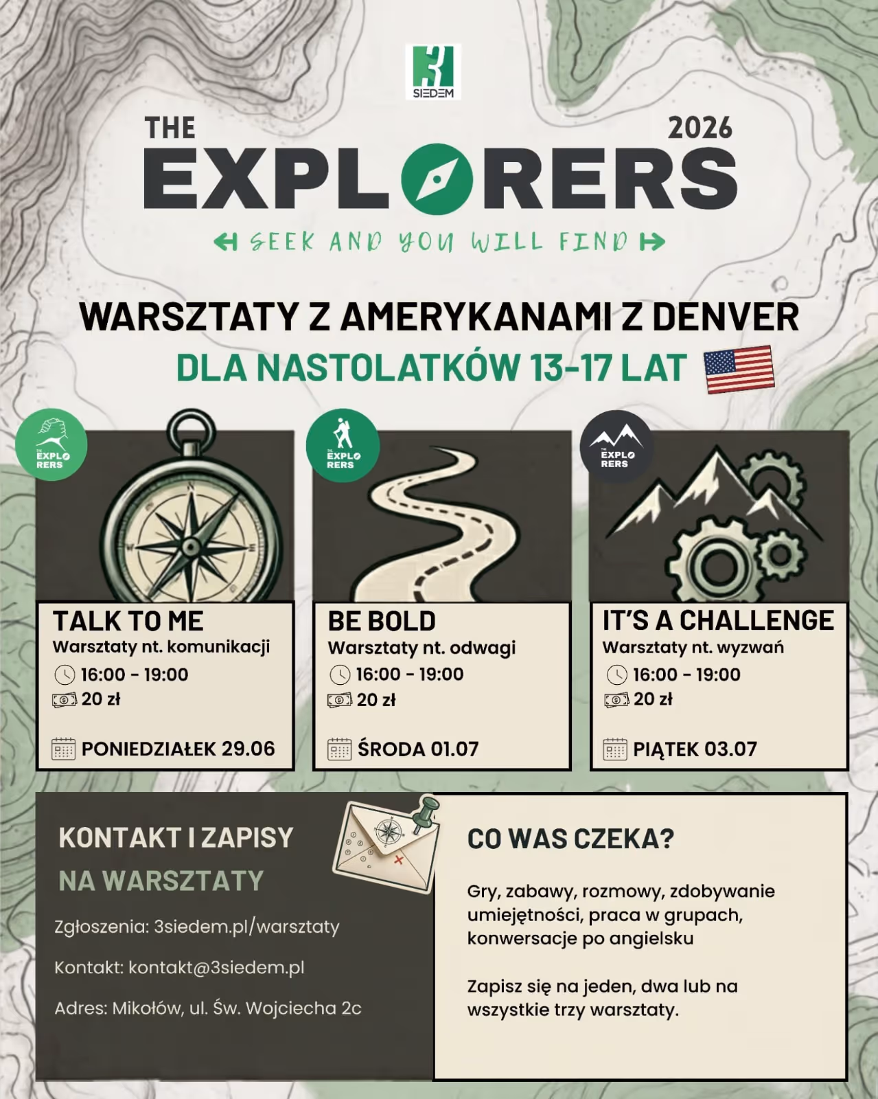 Plakat warsztatów dla nastolatków Explorers 2026